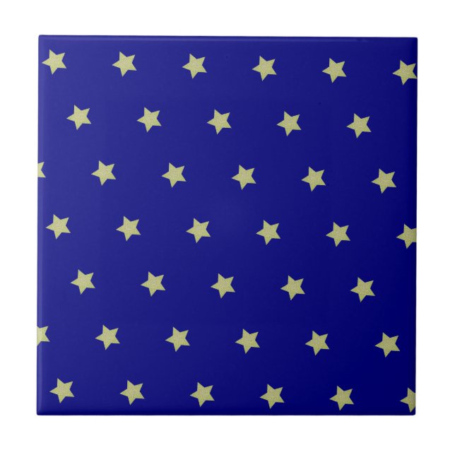 Elegant Gold & Blue Star Pattern  Kakelplatta (Framsidan)
