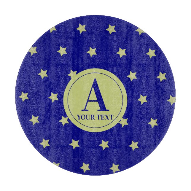 Elegant Gold & Blue Star Pattern Monogram (Framsidan)