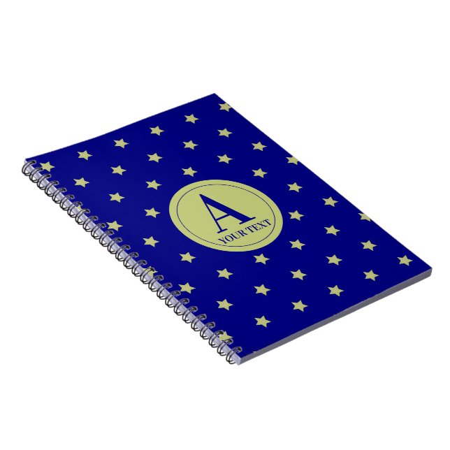 Elegant Gold & Blue Star Pattern Monogram Anteckningsbok (Högra Sidan)
