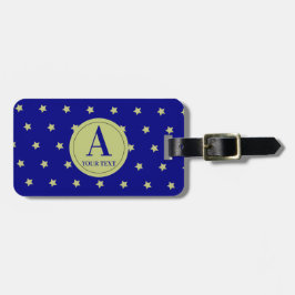 Elegant Gold & Blue Star Pattern Monogram Bagagebricka