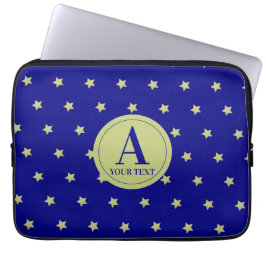 Elegant Gold & Blue Star Pattern Monogram Laptop Fodral