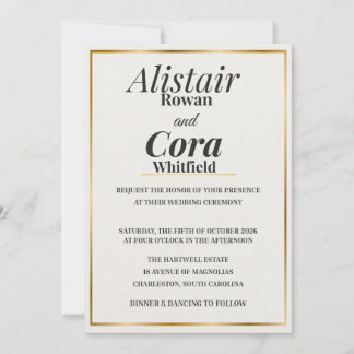 Elegant Gold Border Wedding Invitation | Modern Mi Inbjudningar
