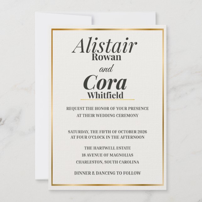 Elegant Gold Border Wedding Invitation | Modern Mi Inbjudningar (Framsida)