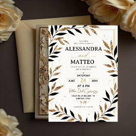 Elegant Gold Botanical Black and Gold FloralLuxury Inbjudningar