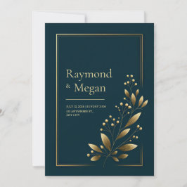 Elegant Gold Botanical Leaf Wedding Inbjudningar