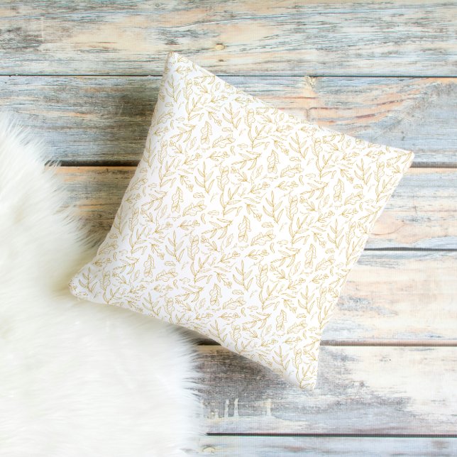 Elegant Gold Botanical Line Art Throw Pillow Kudde (Skapare uppladdad)