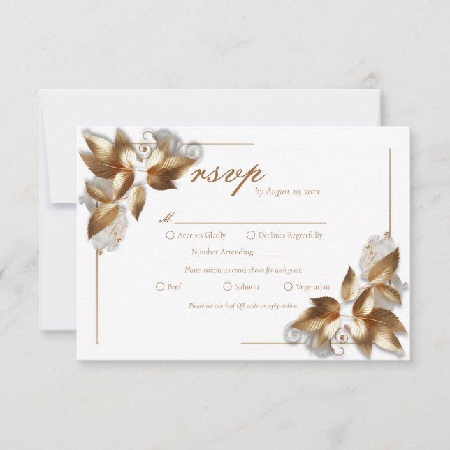 Elegant Gold Botanical Wedding Meal Choice OSA Kort (Framsida)