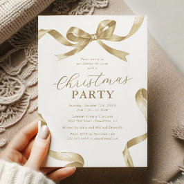 Elegant Gold Bow Christmas Holiday Party Inbjudningar