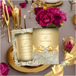 Elegant Gold Bow Golden Leaf Wedding Inbjudningar