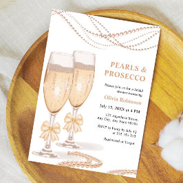 Elegant Gold Bow Pearls and Prosecco Bridal Shower Inbjudningar
