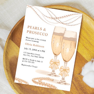 Elegant Gold Bow Pearls and Prosecco Bridal Shower Inbjudningar