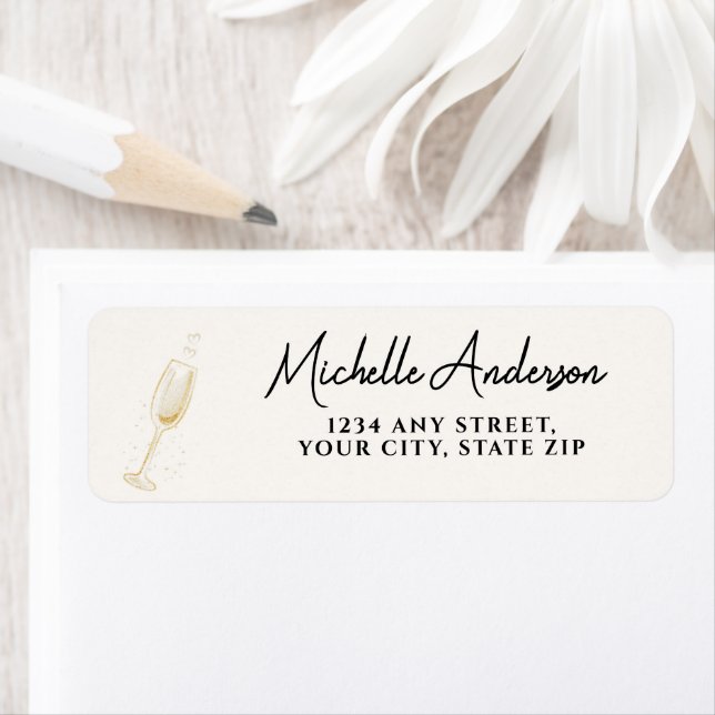 Elegant Gold Brunch & Bubbly Bridal Shower  Returadress Etikett (Insitu)
