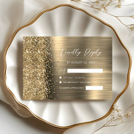 Elegant Gold Brushed Metal Glitter Script Wedding OSA Kort