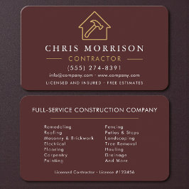 Elegant Gold & Burgundy Builder Contractor Visitkort
