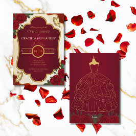 Elegant Gold & Burgundy Quinceañera Invitation Inbjudningar
