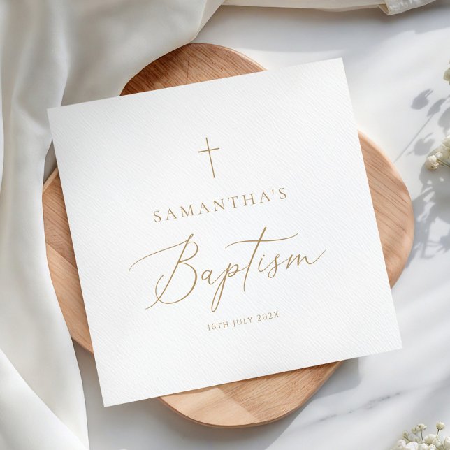 Elegant Gold Calligraphy Baptism Pappersservett (Skapare uppladdad)