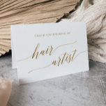 Elegant Gold Calligraphy Wedding Hair Artist Tack Kort<br><div class="desc">This elegant gold calligraphy wedding hair artist thank you card is perfect for a simple wedding. The neutral design features a minimalist card decorated with romantic and whimsical faux gold foil typography. Please Note: This design does not feature real gold foil. It is a high quality graphic made to look...</div>