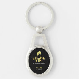 Elegant Gold Champagne Black Birthday Tack Ovalt Silverfärgad Nyckelring