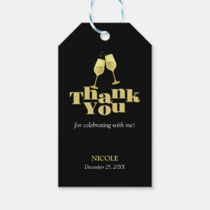 Elegant Gold Champagne Black Birthday Tack Presentetikett