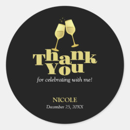 Elegant Gold Champagne Black Birthday Tack Runt Klistermärke