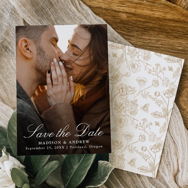 Elegant Gold Chinoiserie Photo Wedding Spara Datumet (Skapare uppladdad)