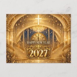 Elegant Gold Christian Happy New Year 2027 Helg Vykort