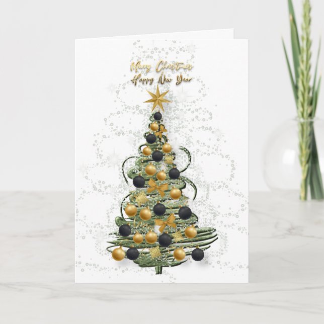 Elegant Gold Christmas tree ,Folded Holiday Card Helgkort (Framsida)