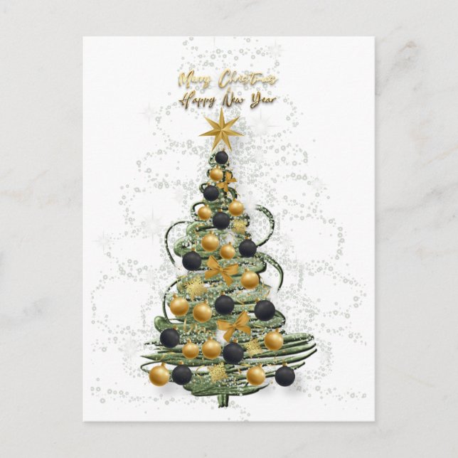 Elegant Gold Christmas tree  Holiday postcard  Helg Vykort (Framsida)