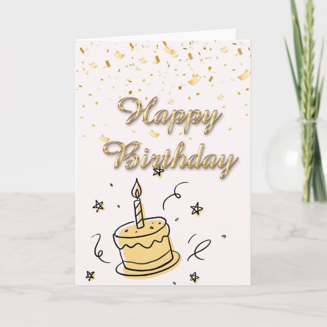 Elegant Gold Confetti Happy Birthday Card - Modern Kort (Framsida)