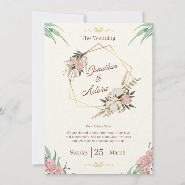 Elegant Gold & Cream Minimalist Wedding Invitation Inbjudningar (Framsida)