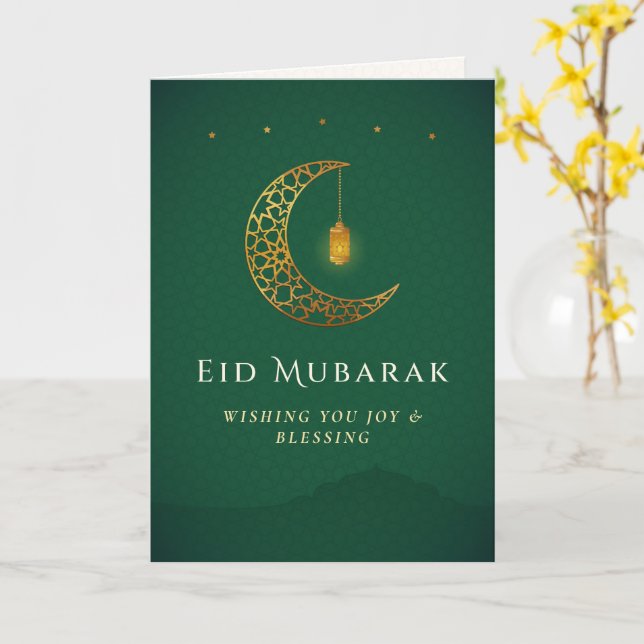 Elegant Gold Crescent Moon Eid Mubarak Greeting Kort (Gul blomma)
