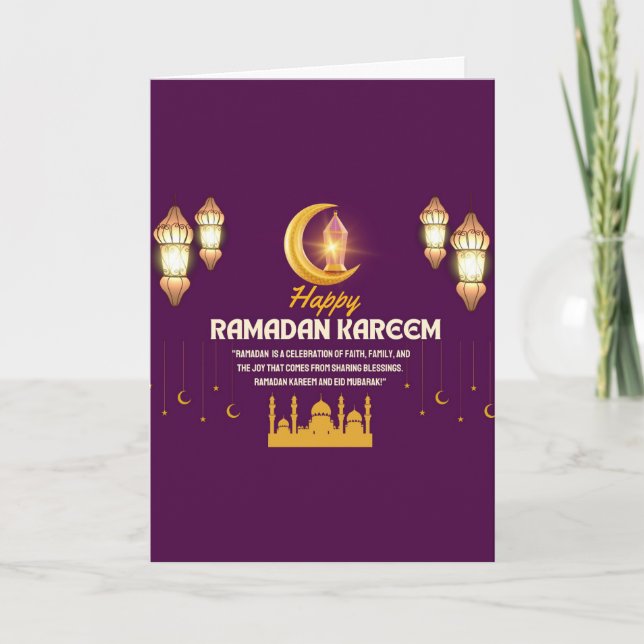 Elegant Gold Crescent Ramadan Mubarak Greeting Kort (Framsida)