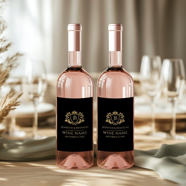 Elegant Gold Crest Frame Wine Label Vinflaska Etikett (Skapare uppladdad)