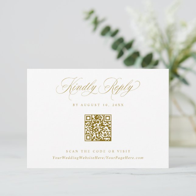 Elegant Gold Crest Logo Wedding QR Code OSA Kort (Stående Fram)