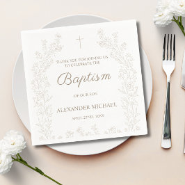 Elegant Gold Cross Floral Christian Baptism Pappersservett