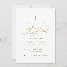 Elegant Gold Cross Script Calligraphy Baptism Inbjudningar