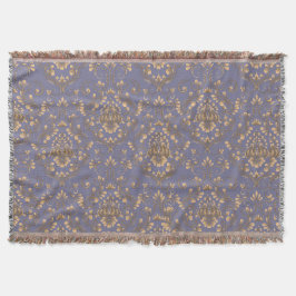 Elegant Gold Damask Throw Blanket | Vintage Periwi Filt