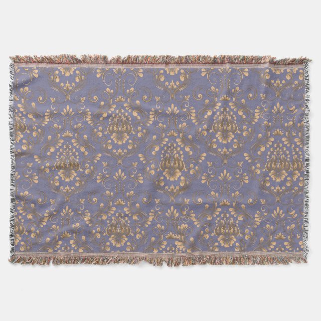 Elegant Gold Damask Throw Blanket | Vintage Periwi Filt (Framsidan)