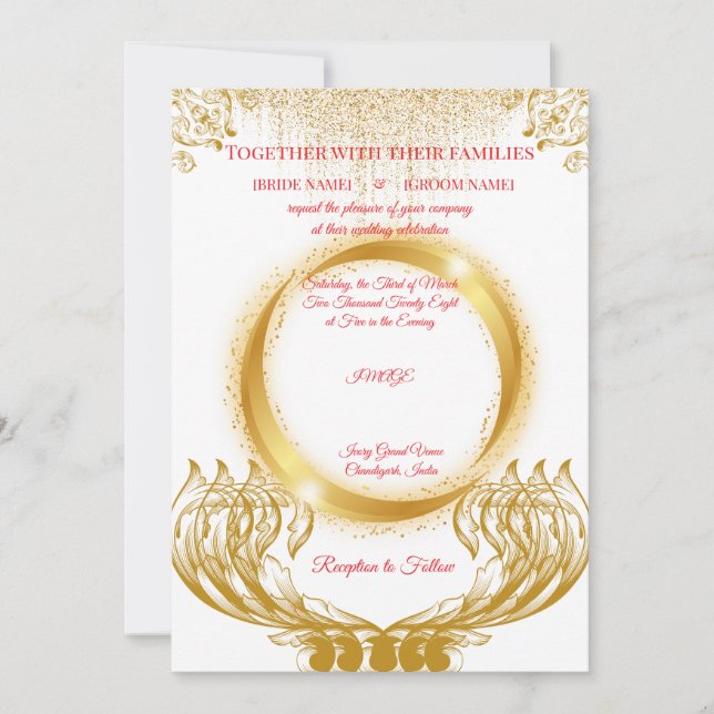 Elegant Gold Design Wedding Invitation on White Inbjudningar (Framsida)