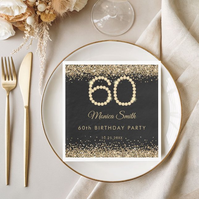 Elegant Gold Diamonds 60th Birthday Party  Pappersservett (Gold Diamonds 60th Birthday Napkins)