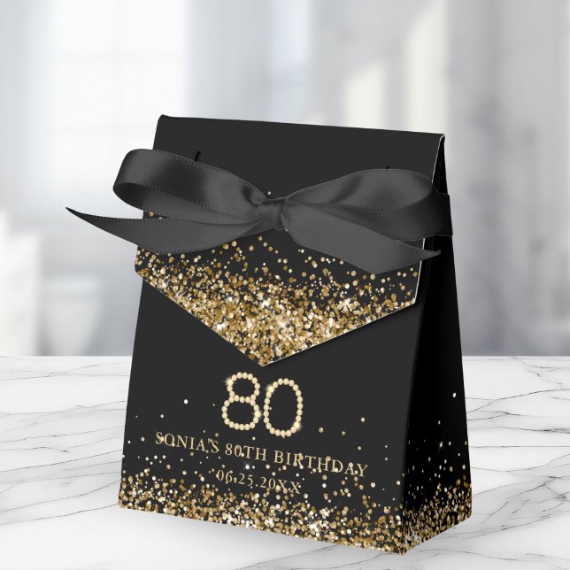 Elegant Gold Diamonds 80th Birthday Favor Box Presentaskar (Elegant Gold Diamonds 80th Birthday Favor gift boxes)