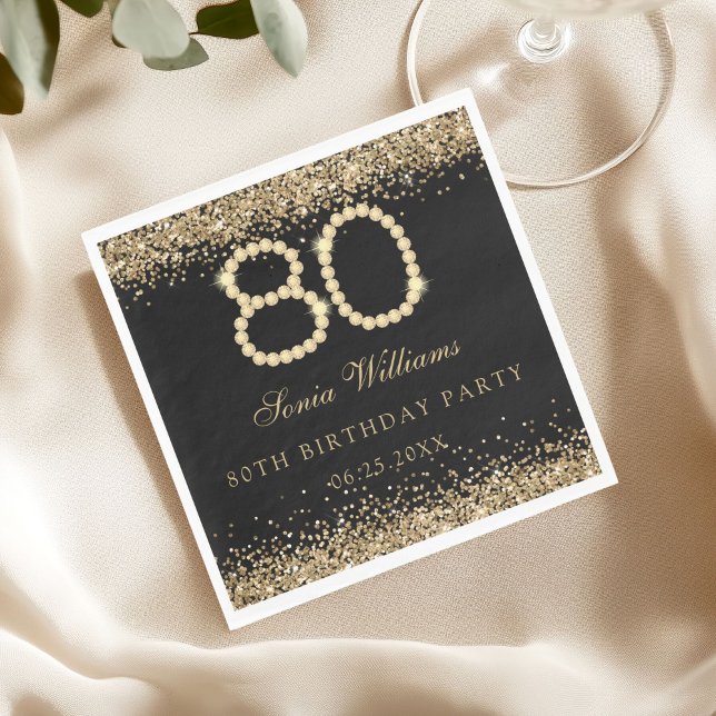 Elegant Gold Diamonds 80th Birthday Party  Pappersservett (Gold Diamonds 80th Birthday Party Napkin)