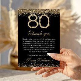 Elegant Gold Diamonds 80th Birthday Thank You Card Tack Kort