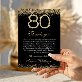 Elegant Gold Diamonds 80th Birthday Thank You Card Tack Kort