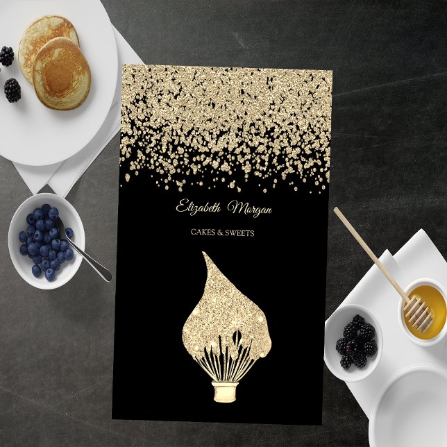 Elegant Gold Diamonds Glitter Whisk Black Visitkort (Skapare uppladdad)