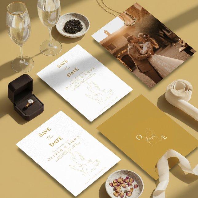Elegant Gold Dove Save The Date Card Spara Datumet (Skapare uppladdad)