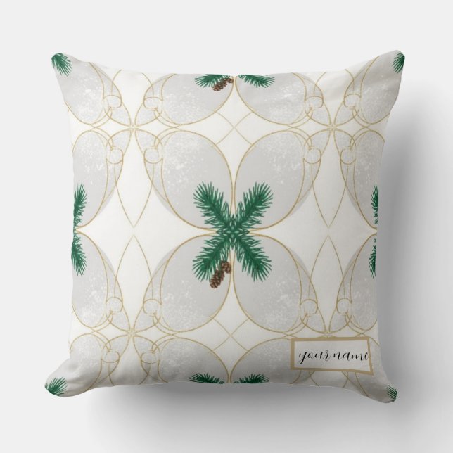 Elegant Gold Eucalyptus Holiday Pillow – MerryMist Kudde (Framsida)