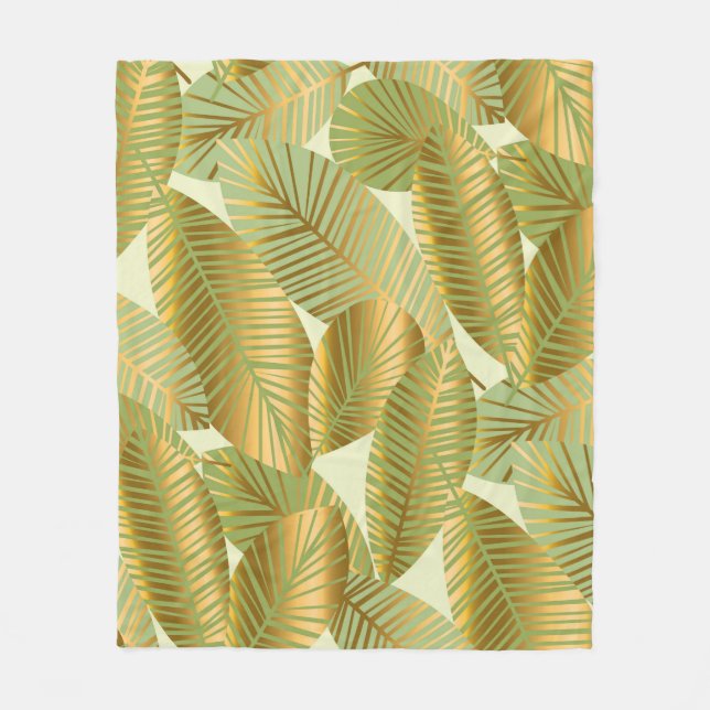 elegant gold exotic leaves seamless pattern on blu fleecefilt (Framsidan)