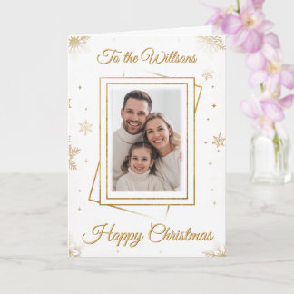 Elegant Gold Family Frame Photo Christmas Card  Kort