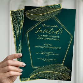 Elegant Gold Feather Geometric Invitation Card On  Inbjudningar